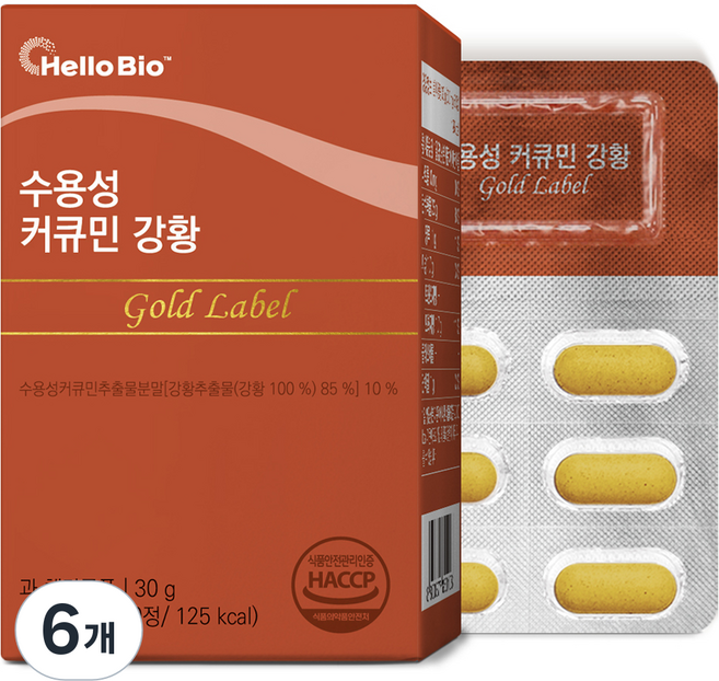 헬로바이오 골드 라벨 수용성 커큐민 강황 30g, 60정, 6개