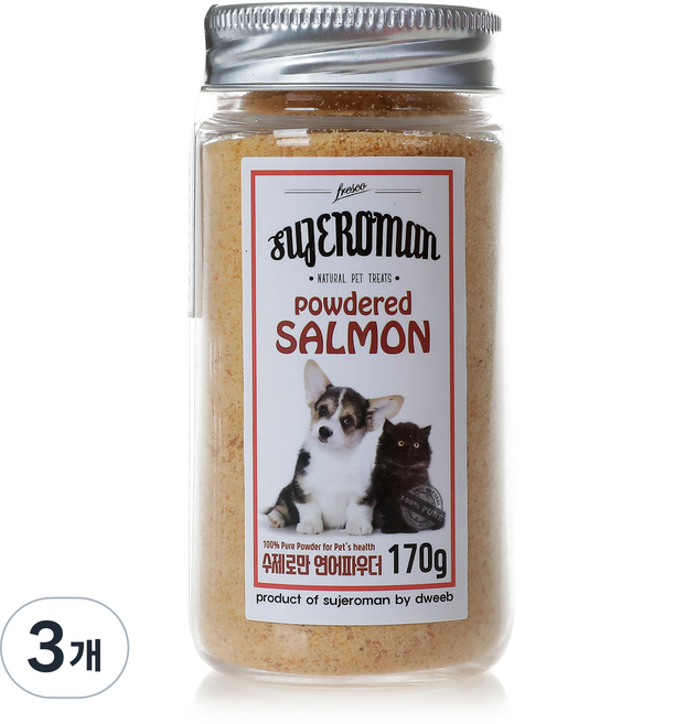 SUJEROMAN 반려동물 파우더 간식, 연어, 170g, 3개