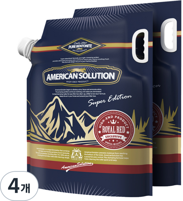아메리칸솔루션 응고형 슈퍼에디션 고양이 모래, 9.07kg, 4개, 로얄레드