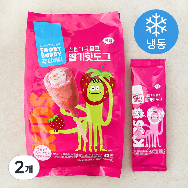 푸디버디 설렘가득 핑크 딸기핫도그 (냉동), 50g, 2개, 6개입
