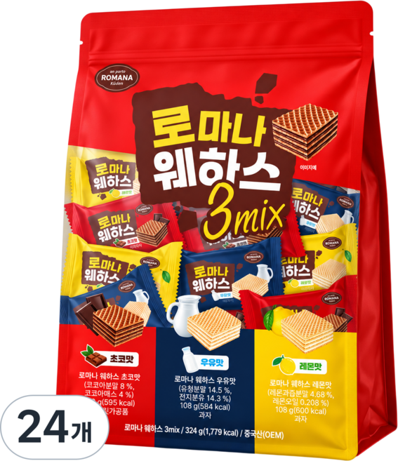 로마나 웨하스 3mix 54p, 324g, 24개