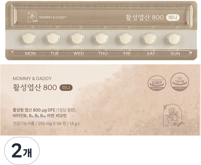 마미앤대디 활성엽산 800 미니 14g, 56정, 2개 - 쿠팡