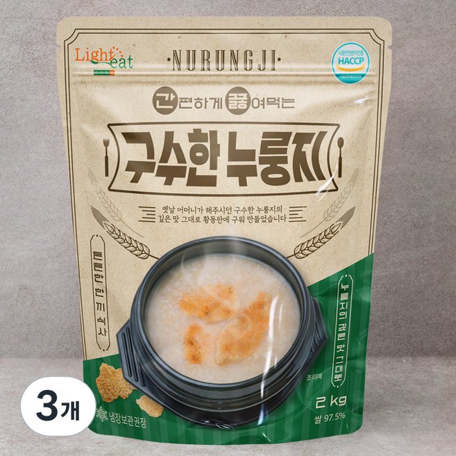 라이트잇 간편하게 끓여먹는 구수한 누룽지, 2kg, 3개