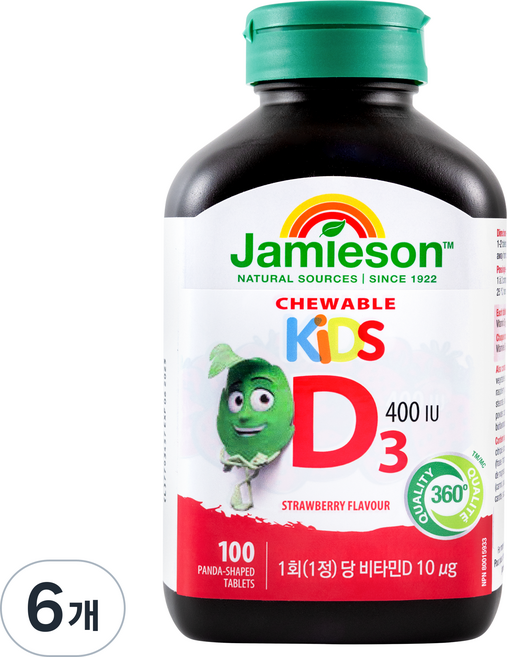 자미에슨 키즈 츄어블 비타민D 400IU 딸기맛, 100정, 6개