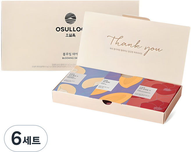 오설록 블루밍 데이 차세트, 삼다 꿀배티 3p + 피치 블랙티 3p + 제주 동백꽃티 3p, 6세트