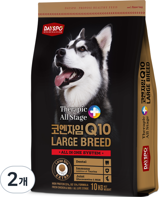 데이스포 전연령 강아지 테라픽 코엔자임Q10 라지브리드 건식사료, 오리, 10kg, 2개