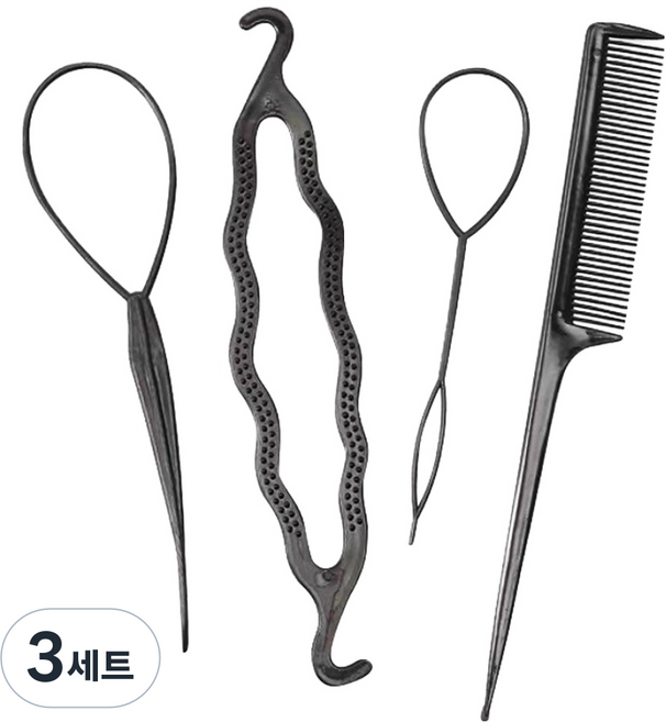 수스다 머리끈 가이드 스틱 스타일링 4종 세트, 3세트, 블랙