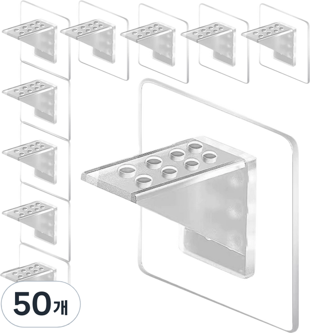 아워웍스 부착형 무타공 강력 선반 지지대, 투명, 50개