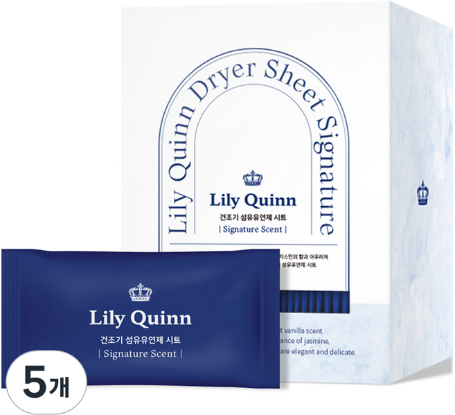 릴리퀸 프리미엄 건조기 섬유유연제 시트 시그니처 본품, 5개, 40개입