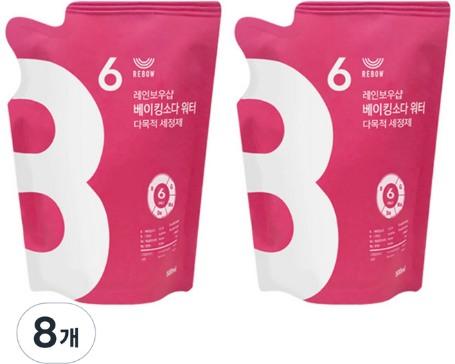 레인보우샵 베이킹소다 워터 다목적세정제 리필, 500ml, 8개