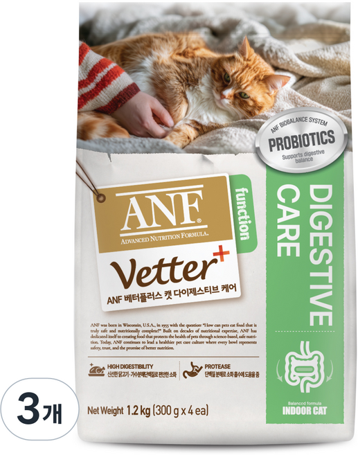 ANF 베터플러스 캣 기능성 사료, 장건강/유산균, 1.2kg, 3개