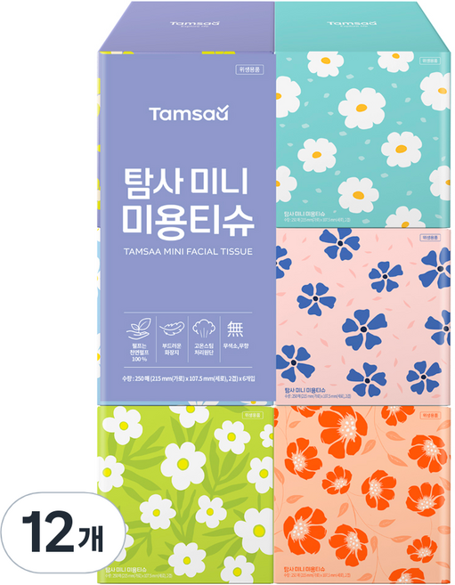 탐사 미니 미용티슈, 12개, 250매입