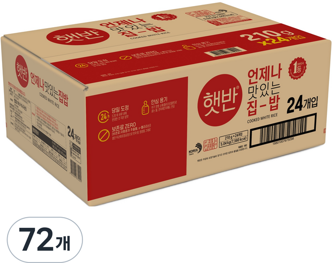 햇반 백미밥, 210g, 72개