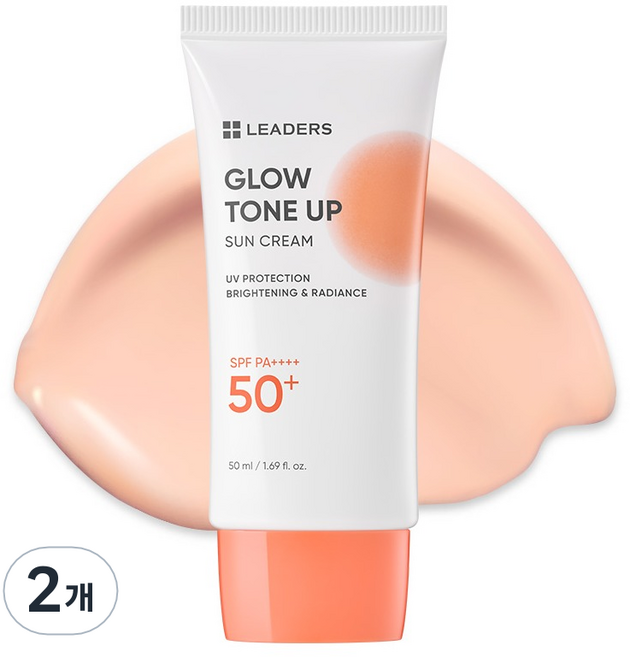 리더스 글로우 톤업 혼합자차 선크림 SPF50+ PA++++, 2개, 50ml