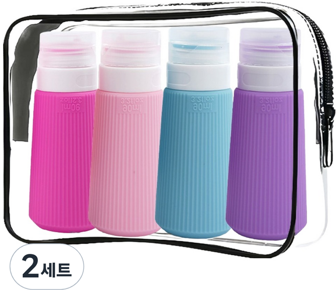 난리시스터즈 헬스장 수영장 여행용 공병 튜브형 90ml x 4종 + 파우치 세트, 2세트, C