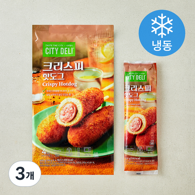 삼립 시티델리 크리스피 핫도그 (냉동), 100g, 3개, 4개입