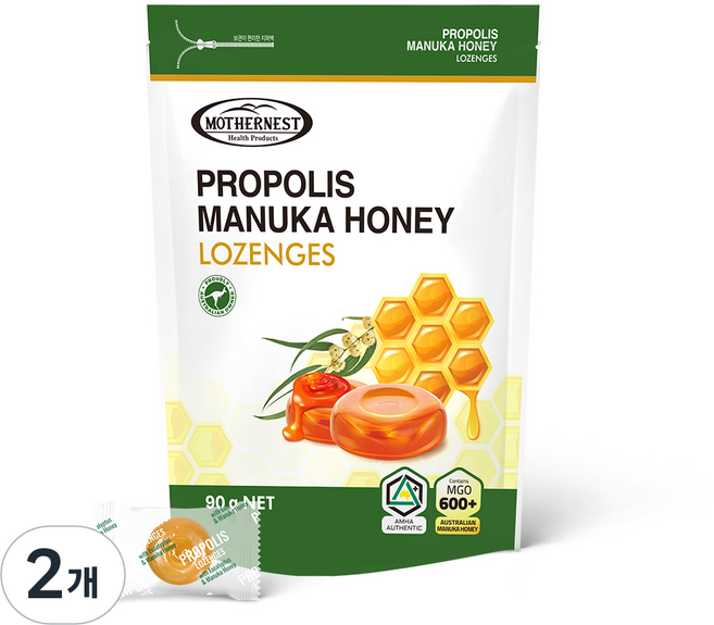 마더네스트 프로폴리스 마누카허니 로젠지스 캔디 MGO600+, 90g, 2개
