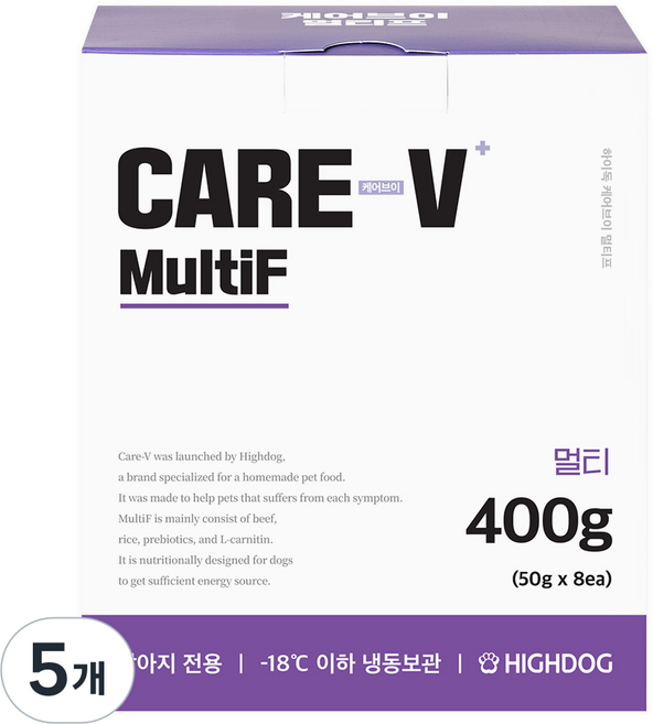 하이독 생후 3개월령 이상 강아지 케어브이 멀티프 냉동 화식사료, 소, 400g, 5개