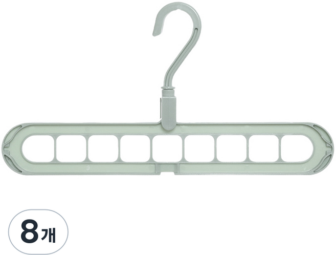 아이예스 플라스틱 가로세로 9구 틈새 옷장 정리대 옷걸이, 그린, 8개