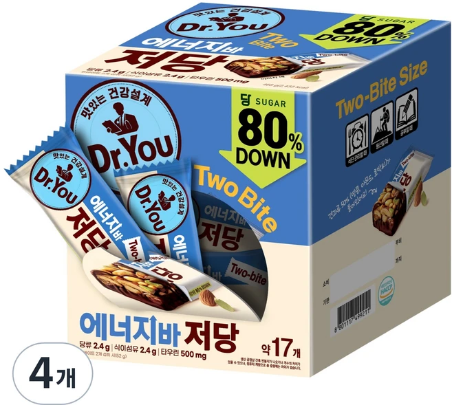 닥터유 투바이트 에너지바 저당, 468g, 4개 - 쿠팡