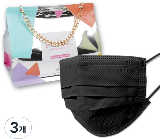 리빙투유 데니벨 파스텔 패션 마스크 모던 대형, 30개입, 3개, 블랙