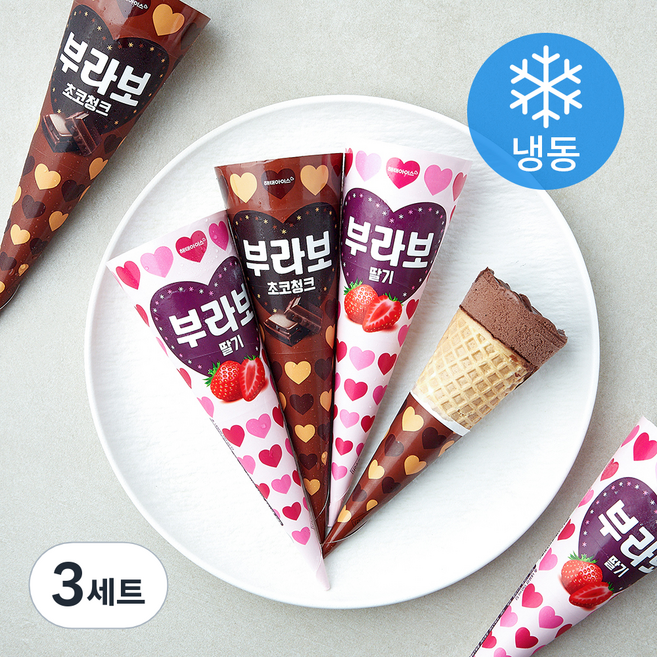 해태아이스 부라보 딸기 3개입 + 초코청크 3개입 세트 (냉동), 150ml, 6개입, 3세트