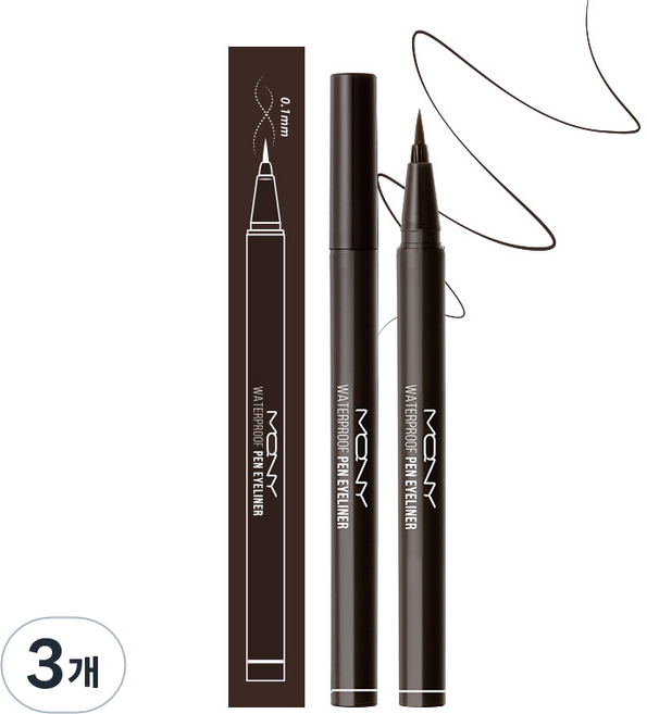 맥퀸뉴욕 워터프루프 펜 아이라이너 0.6g, 브라운블랙, 3개