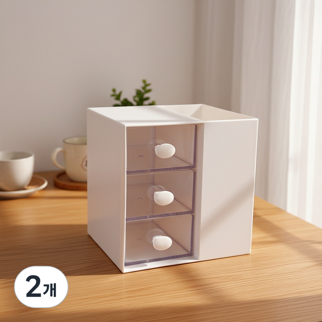 조인메이드 하우스 디자인 분리형 수납함 3단 서랍, 화이트, 2개