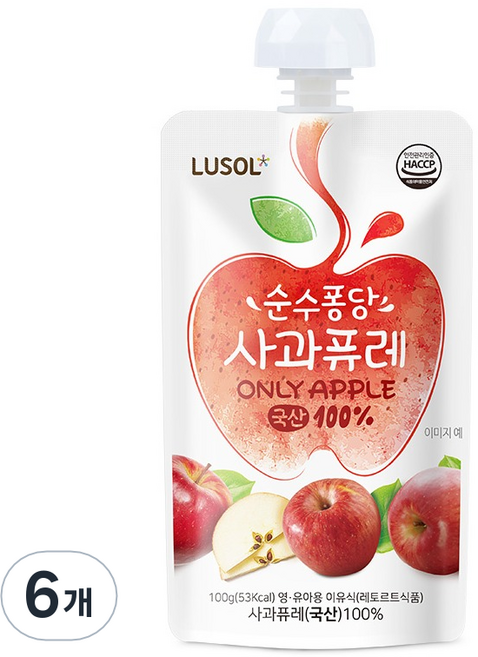 루솔 순수퐁당 사과퓨레, 사과맛, 100g, 6개