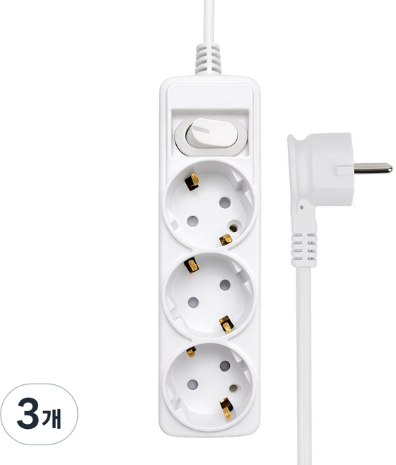 에코파워탭 안전 스위치 납작 멀티탭 3구, 화이트, 3개, 2.5m