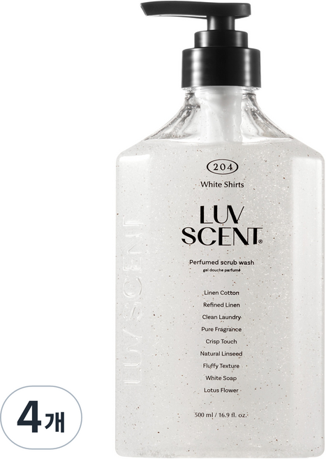럽센트 바디스크럽 워시 화이트셔츠 린넨코튼향, 500ml, 4개
