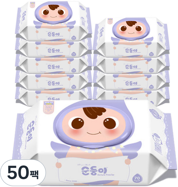 순둥이 네이처 프리미어 유아물티슈 캡형, 75g, 70매, 50세트