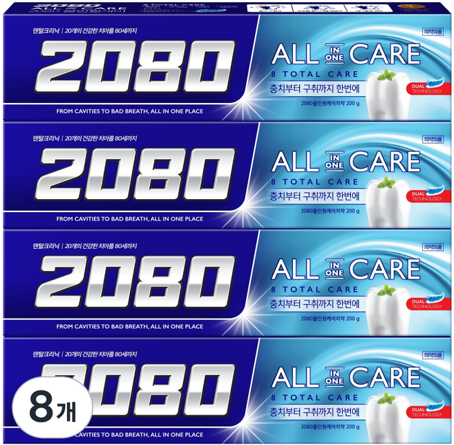 2080 올인원케어 치약, 8개, 200g