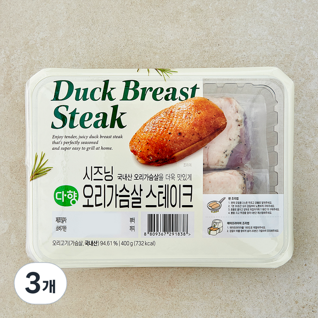 다향 시즈닝 오리가슴살 스테이크, 400g, 3개