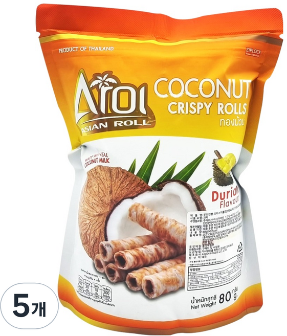 椰子捲心酥 榴槤風味, 5個, 80g