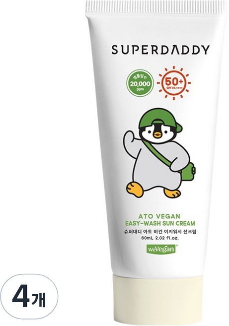 슈퍼대디 아토비건 이지워시 선크림 SPF50+ PA++++, 60ml, 4개