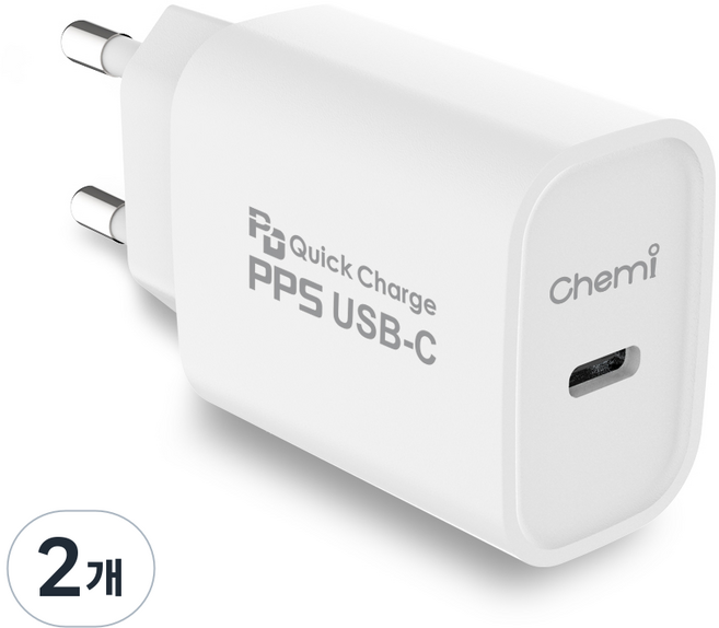 Chemi 25W PD 1埠超高速充電器 HEA-PD25WS, 白色, 2個