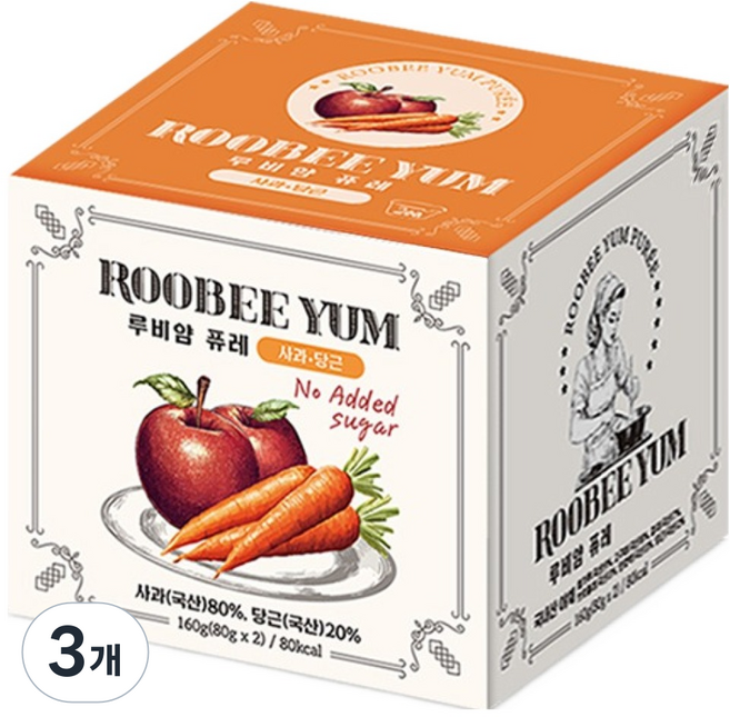 ROOBEE YUM Puree 2入, 160g, 3個, 綜合口味(蘋果/胡蘿蔔)