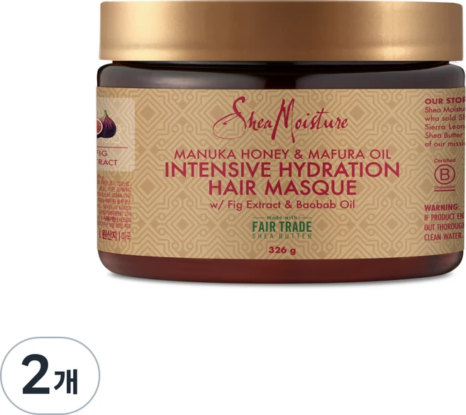 시어모이스처 마누카허니 & 마푸라오일 인텐스 하이드레이션 헤어마스크, 326g, 2개 - 쿠팡