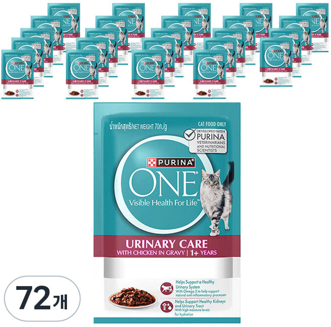 퓨리나원 1세 이상 캣 습식 비뇨기계 주식파우치, 닭, 70g, 72개