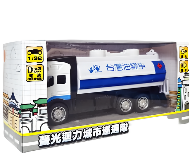 台灣油灌車聲光迴力車, 1個, 台灣油灌車 白色 + 藍色