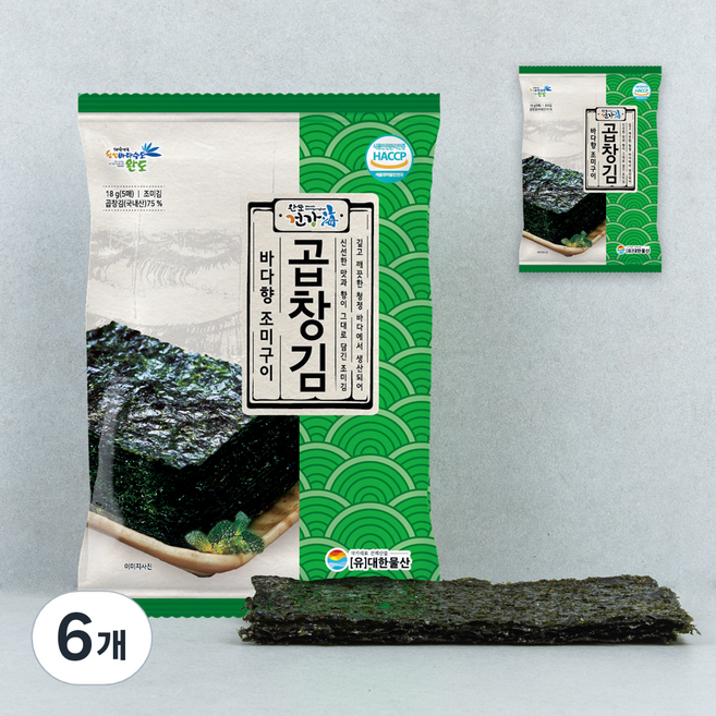 완도건강해 바다향 조미구이 곱창김 5p, 18g, 6개