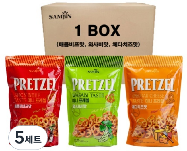 SAMJIN 三進 迷你蝴蝶餅 辣味牛肉口味 + 芥末口味 + 切達起司口味, 5套, 300g