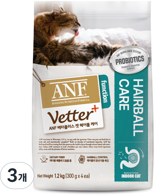 ANF 베터플러스 캣 기능성 사료, 헤어볼+장건강, 1.2kg, 3개