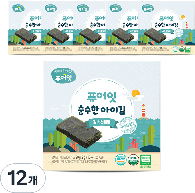퓨어잇 순수한 아이김 김, 20g, 12개, 김
