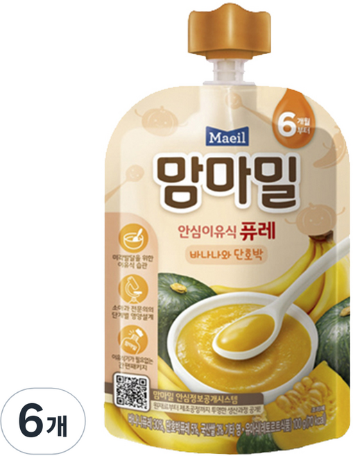 Mammameal 安心副食品泥 6個月起, 香蕉和南瓜, 100g, 6個