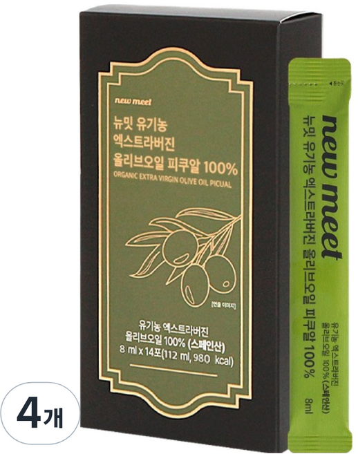 뉴밋 유기농 엑스트라버진 올리브오일 스틱 피쿠알 100% 14p, 112ml, 4박스