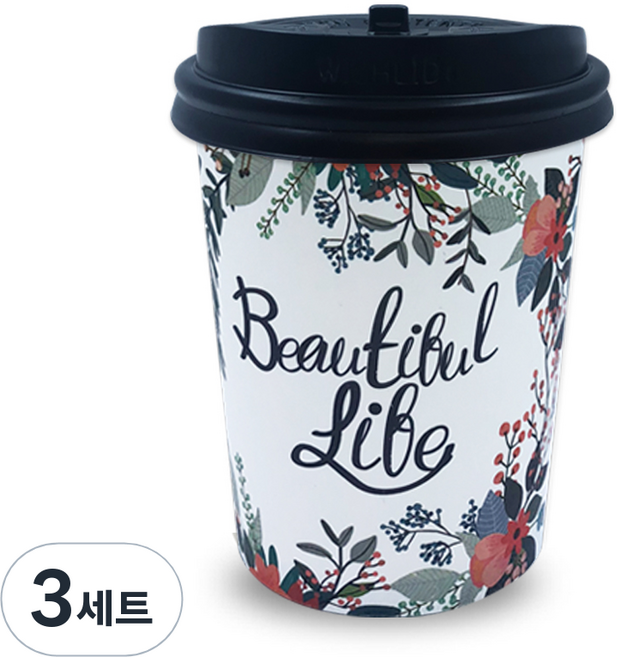 TOGO PACK 花朵圖案紙杯 300ml + 開關式杯蓋, 100組, 3組