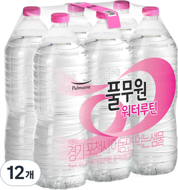 풀무원샘물 워터루틴 먹는샘물 무라벨, 2L, 12개