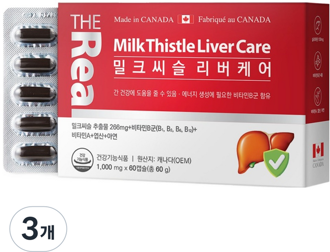 더리얼랩 리얼 밀크씨슬 리버케어 1000mg, 3개, 60정